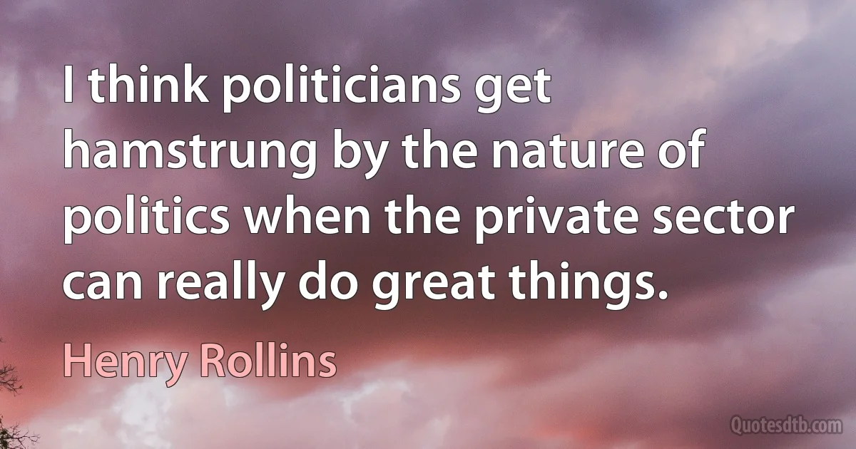 I think politicians get hamstrung by the nature of politics when the private sector can really do great things. (Henry Rollins)