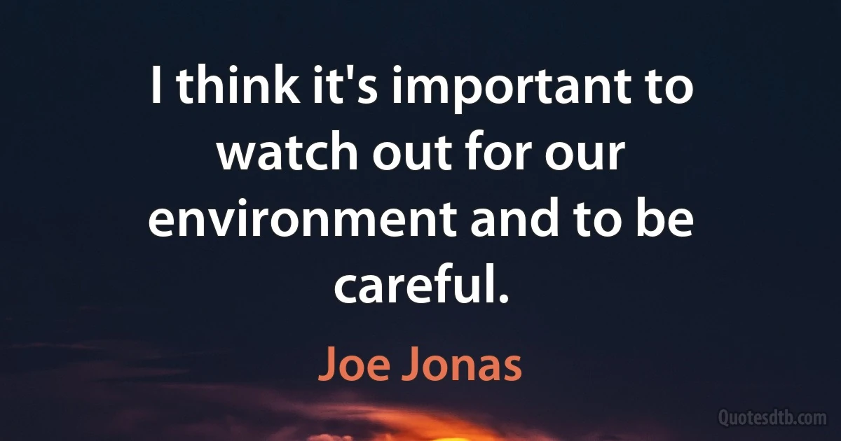 I think it's important to watch out for our environment and to be careful. (Joe Jonas)