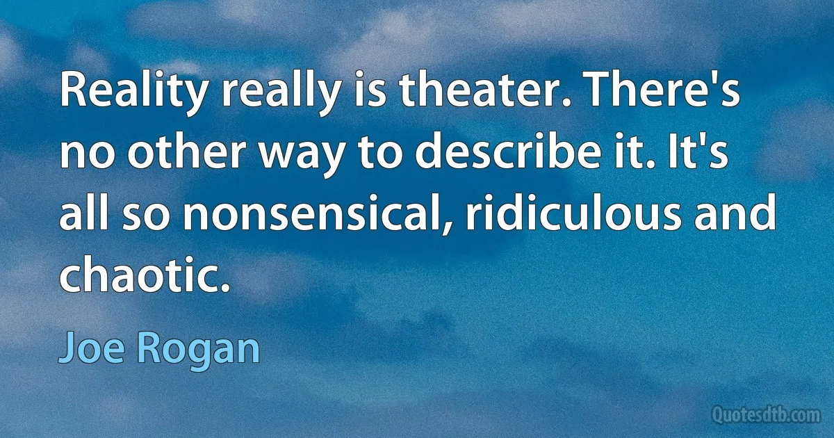 Reality really is theater. There's no other way to describe it. It's all so nonsensical, ridiculous and chaotic. (Joe Rogan)