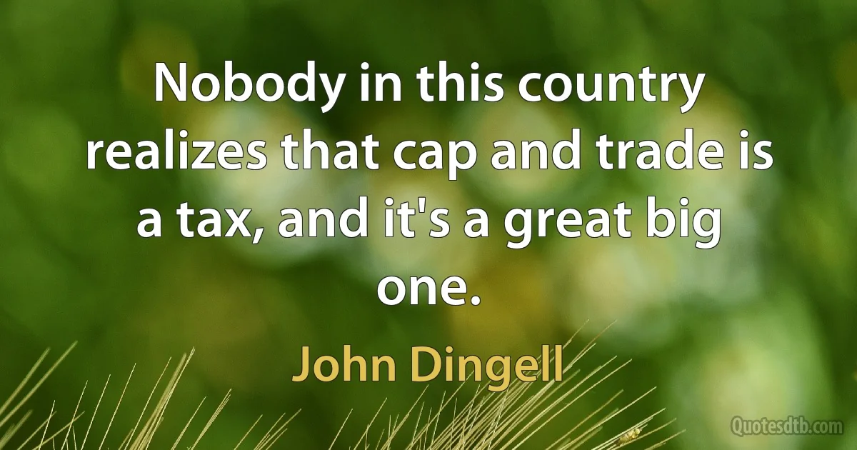 Nobody in this country realizes that cap and trade is a tax, and it's a great big one. (John Dingell)