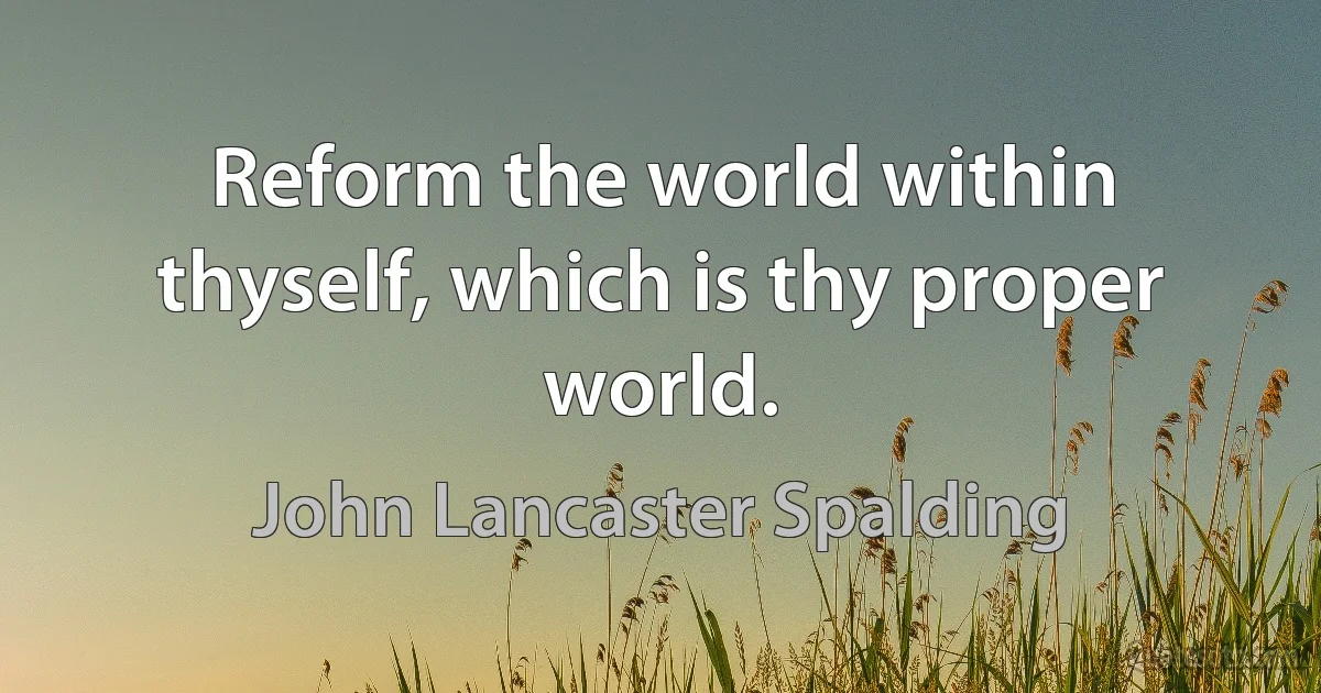 Reform the world within thyself, which is thy proper world. (John Lancaster Spalding)