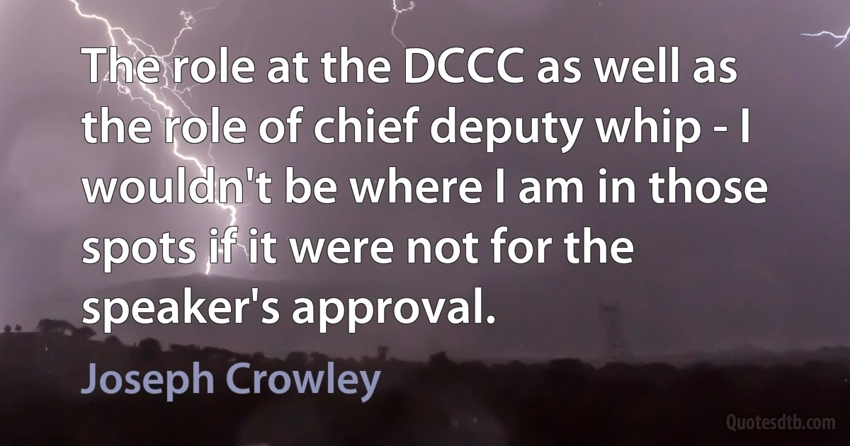 The role at the DCCC as well as the role of chief deputy whip - I wouldn't be where I am in those spots if it were not for the speaker's approval. (Joseph Crowley)