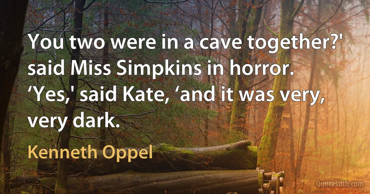 You two were in a cave together?' said Miss Simpkins in horror.
‘Yes,' said Kate, ‘and it was very, very dark. (Kenneth Oppel)