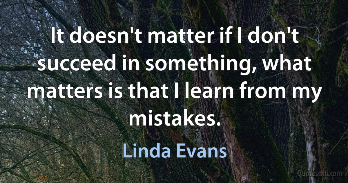 It doesn't matter if I don't succeed in something, what matters is that I learn from my mistakes. (Linda Evans)