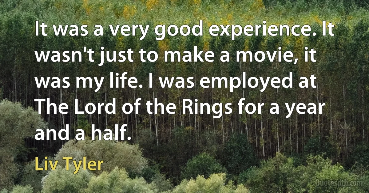 It was a very good experience. It wasn't just to make a movie, it was my life. I was employed at The Lord of the Rings for a year and a half. (Liv Tyler)