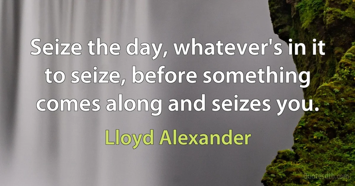 Seize the day, whatever's in it to seize, before something comes along and seizes you. (Lloyd Alexander)