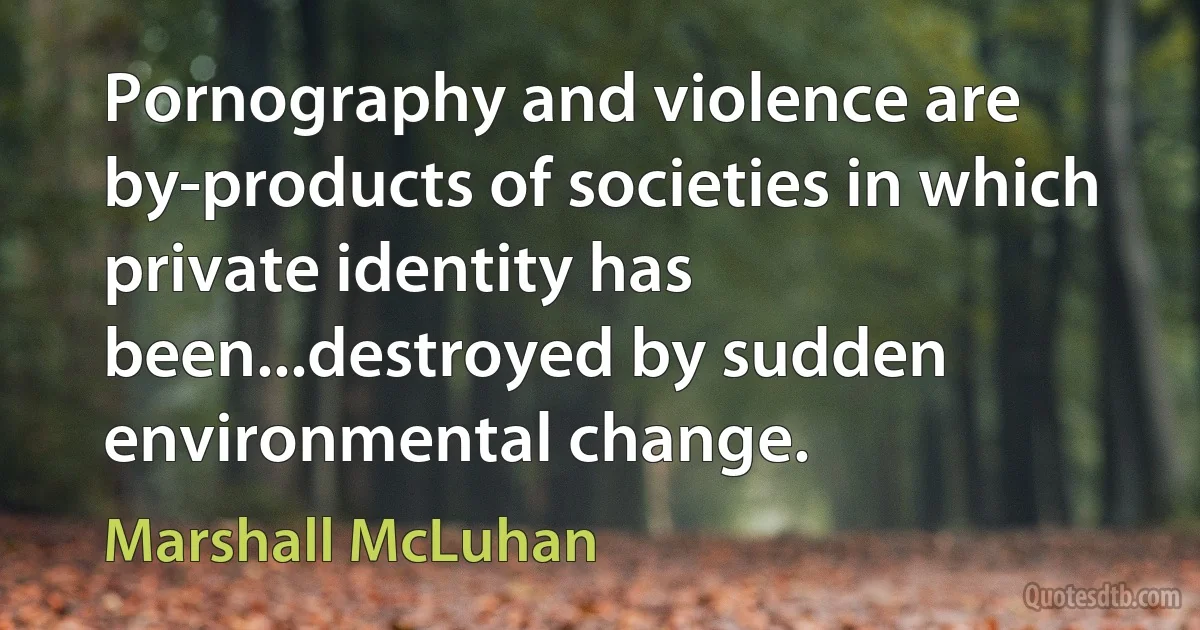 Pornography and violence are by-products of societies in which private identity has been...destroyed by sudden environmental change. (Marshall McLuhan)