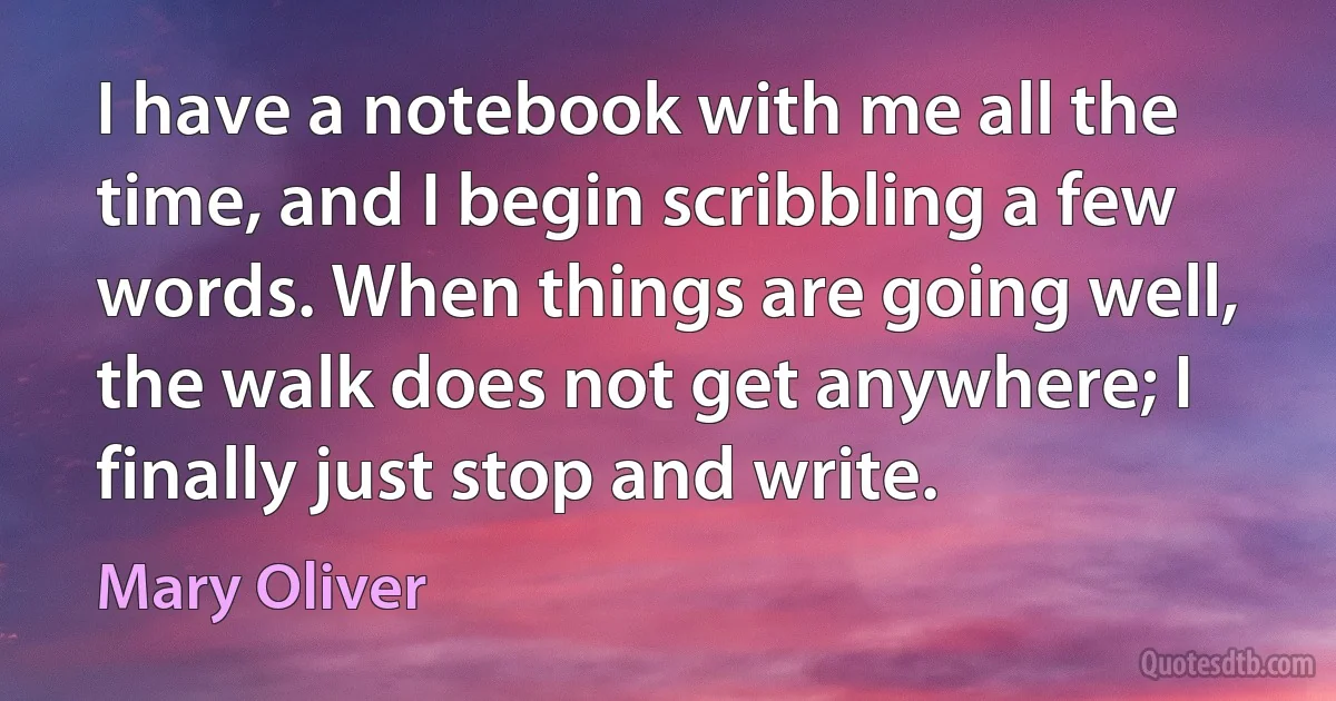 I have a notebook with me all the time, and I begin scribbling a few words. When things are going well, the walk does not get anywhere; I finally just stop and write. (Mary Oliver)