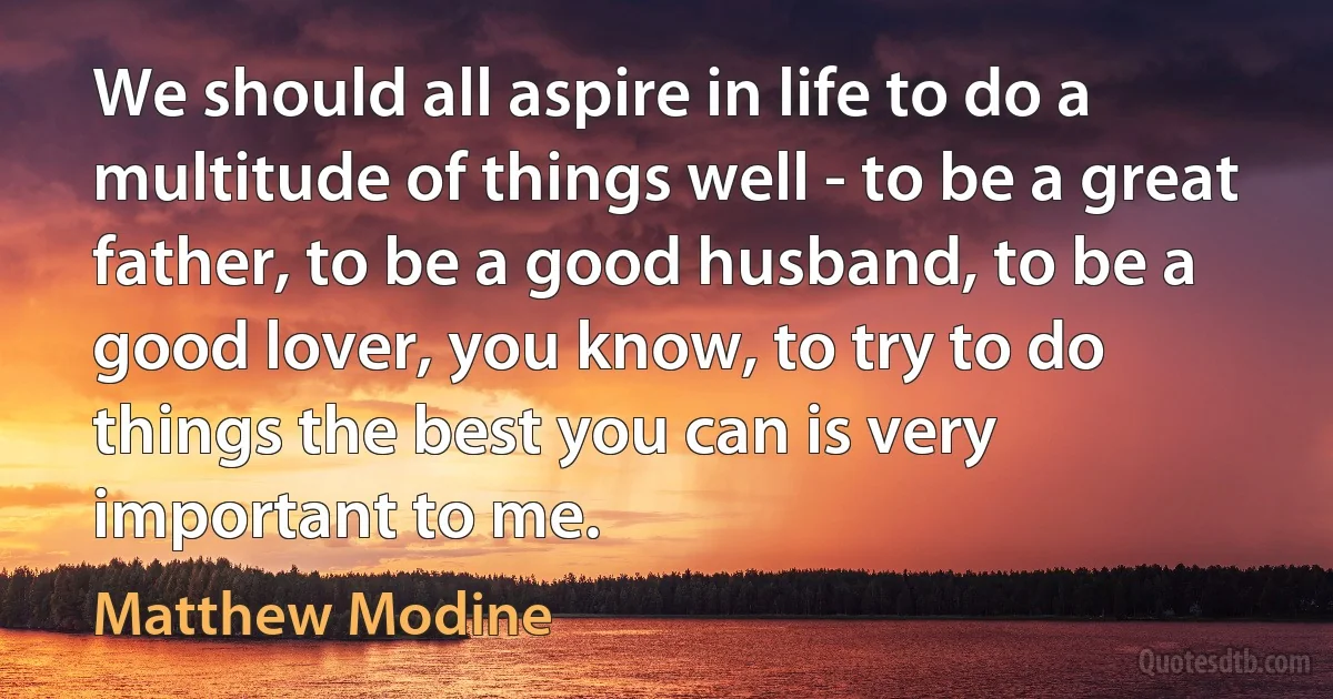 We should all aspire in life to do a multitude of things well - to be a great father, to be a good husband, to be a good lover, you know, to try to do things the best you can is very important to me. (Matthew Modine)