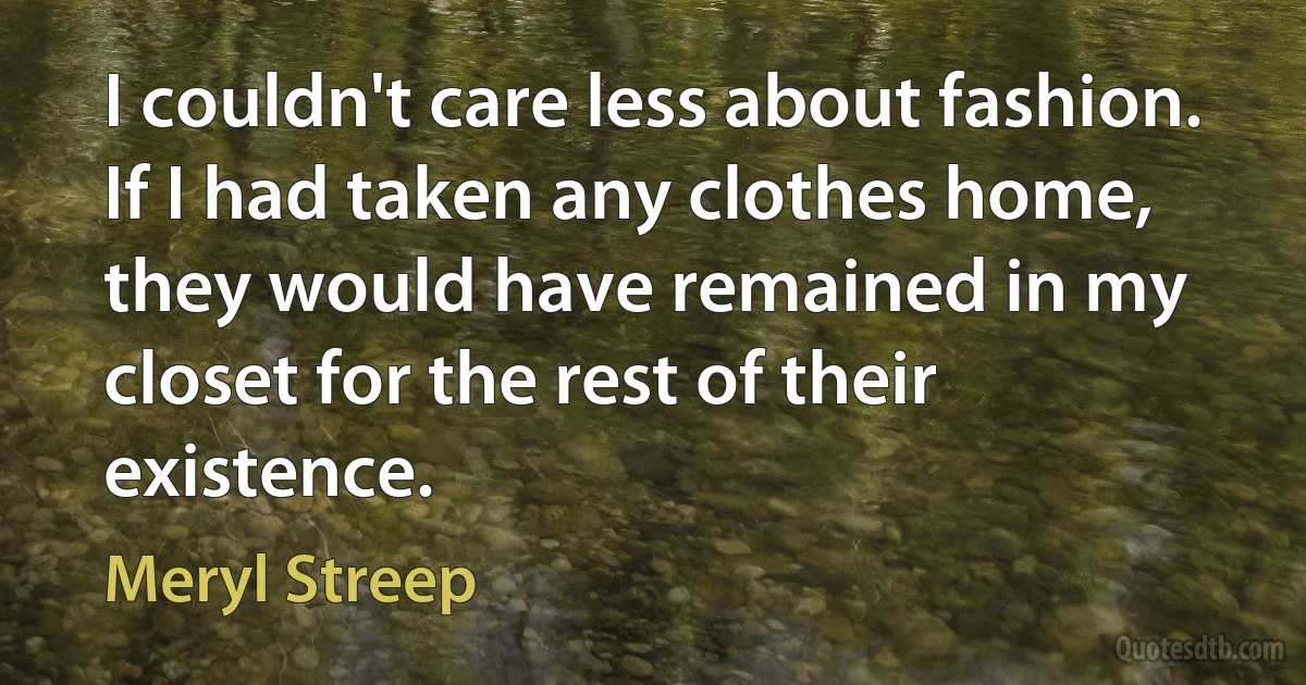 I couldn't care less about fashion. If I had taken any clothes home, they would have remained in my closet for the rest of their existence. (Meryl Streep)