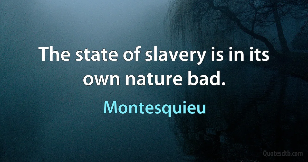 The state of slavery is in its own nature bad. (Montesquieu)