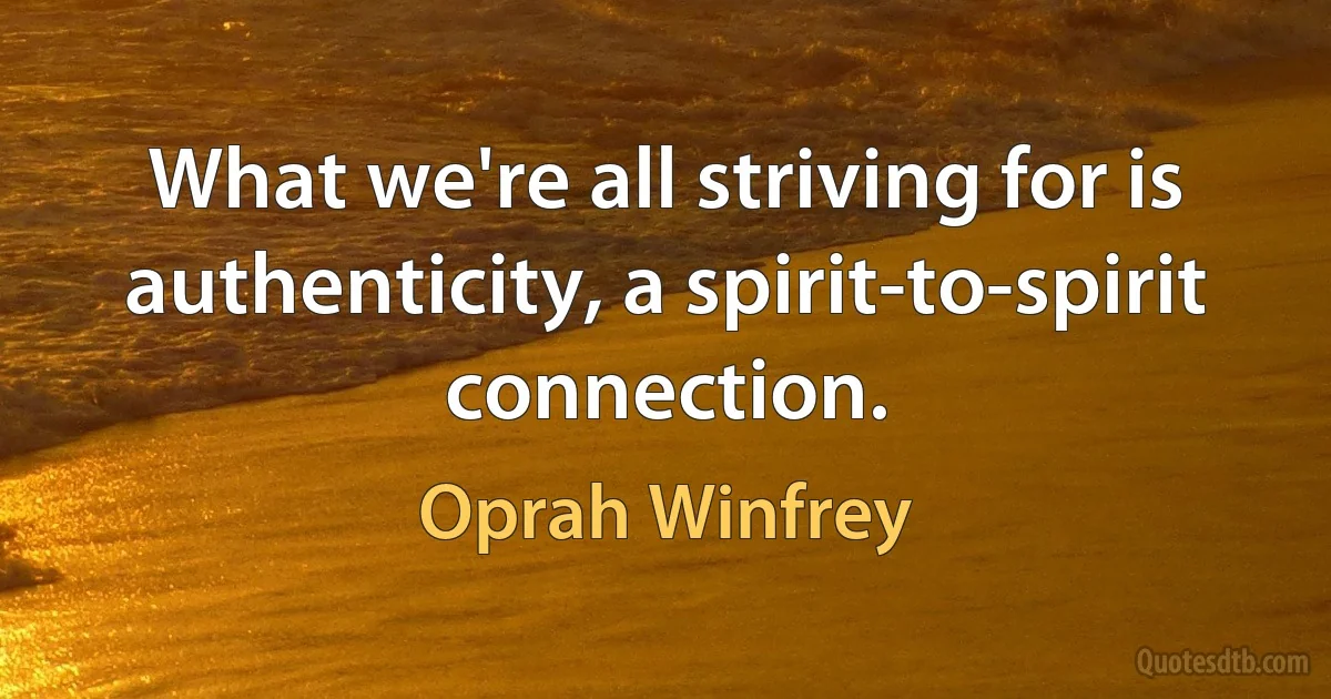 What we're all striving for is authenticity, a spirit-to-spirit connection. (Oprah Winfrey)