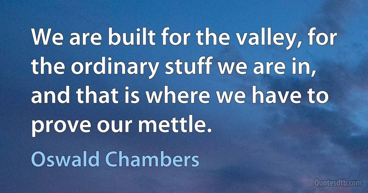 We are built for the valley, for the ordinary stuff we are in, and that is where we have to prove our mettle. (Oswald Chambers)