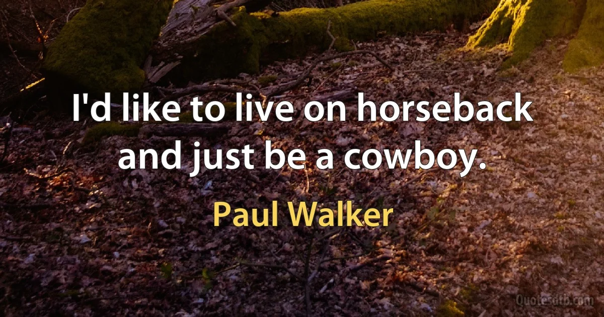 I'd like to live on horseback and just be a cowboy. (Paul Walker)