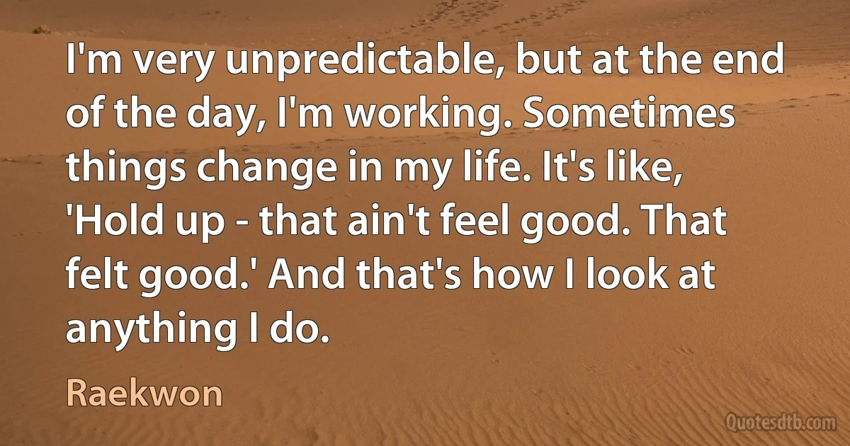 I'm very unpredictable, but at the end of the day, I'm working. Sometimes things change in my life. It's like, 'Hold up - that ain't feel good. That felt good.' And that's how I look at anything I do. (Raekwon)