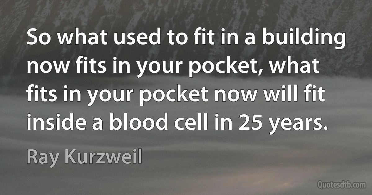 So what used to fit in a building now fits in your pocket, what fits in your pocket now will fit inside a blood cell in 25 years. (Ray Kurzweil)