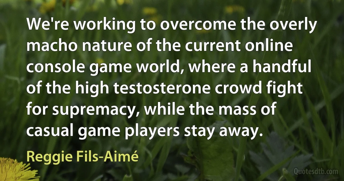 We're working to overcome the overly macho nature of the current online console game world, where a handful of the high testosterone crowd fight for supremacy, while the mass of casual game players stay away. (Reggie Fils-Aimé)