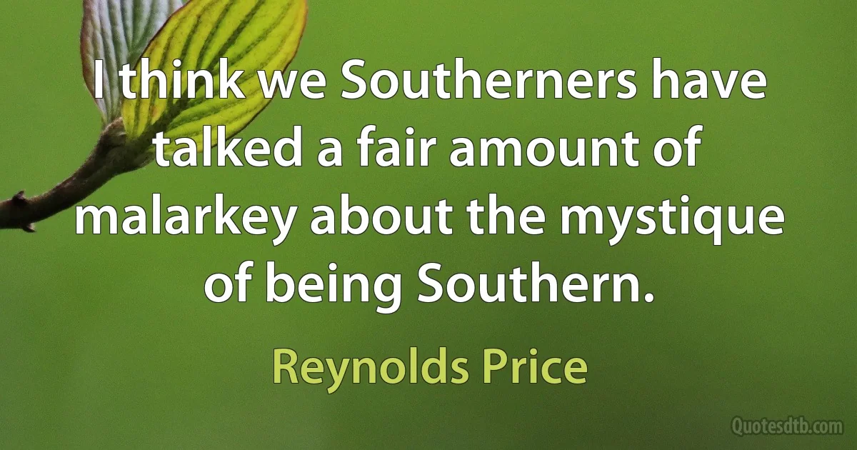 I think we Southerners have talked a fair amount of malarkey about the mystique of being Southern. (Reynolds Price)