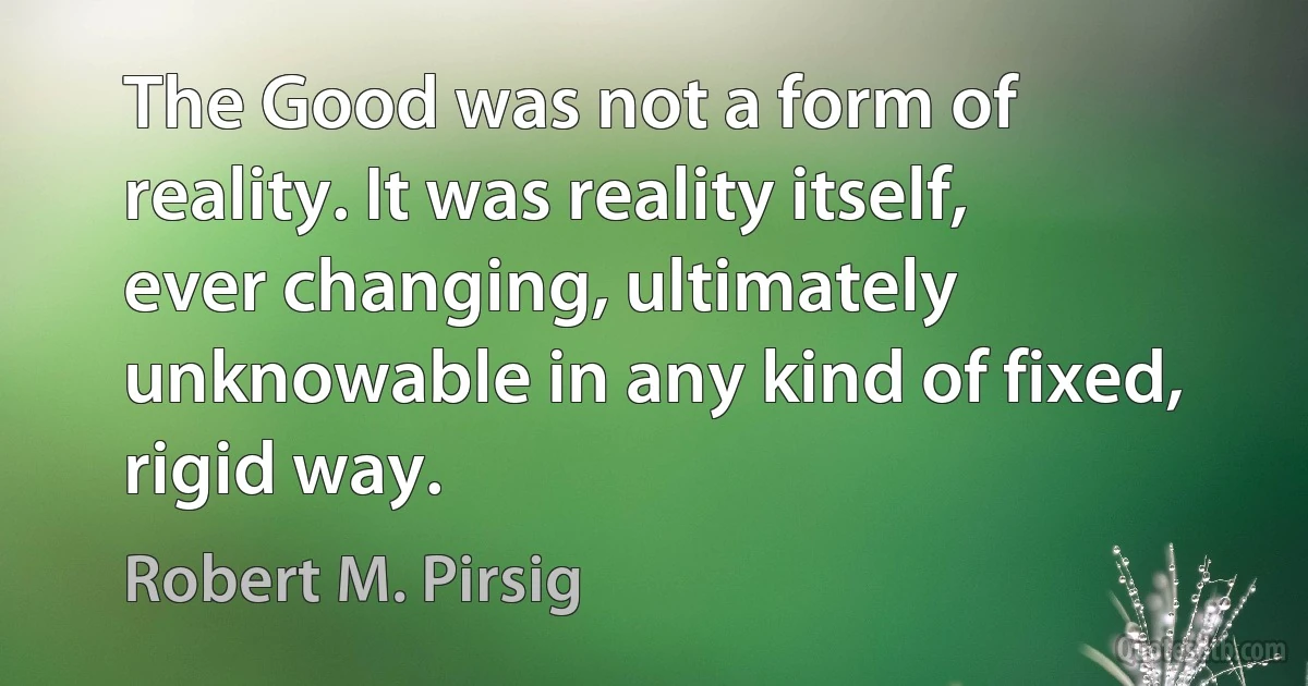 The Good was not a form of reality. It was reality itself, ever changing, ultimately unknowable in any kind of fixed, rigid way. (Robert M. Pirsig)