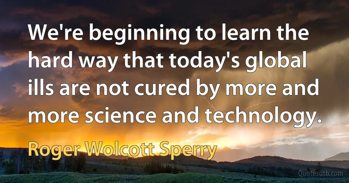 We're beginning to learn the hard way that today's global ills are not cured by more and more science and technology. (Roger Wolcott Sperry)