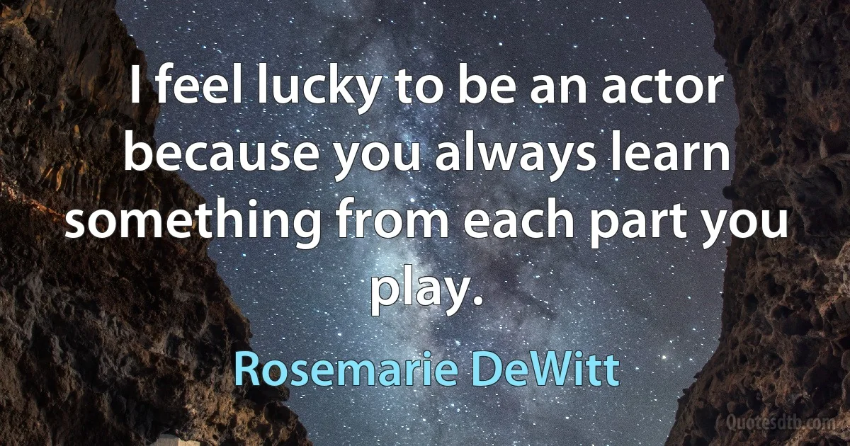 I feel lucky to be an actor because you always learn something from each part you play. (Rosemarie DeWitt)