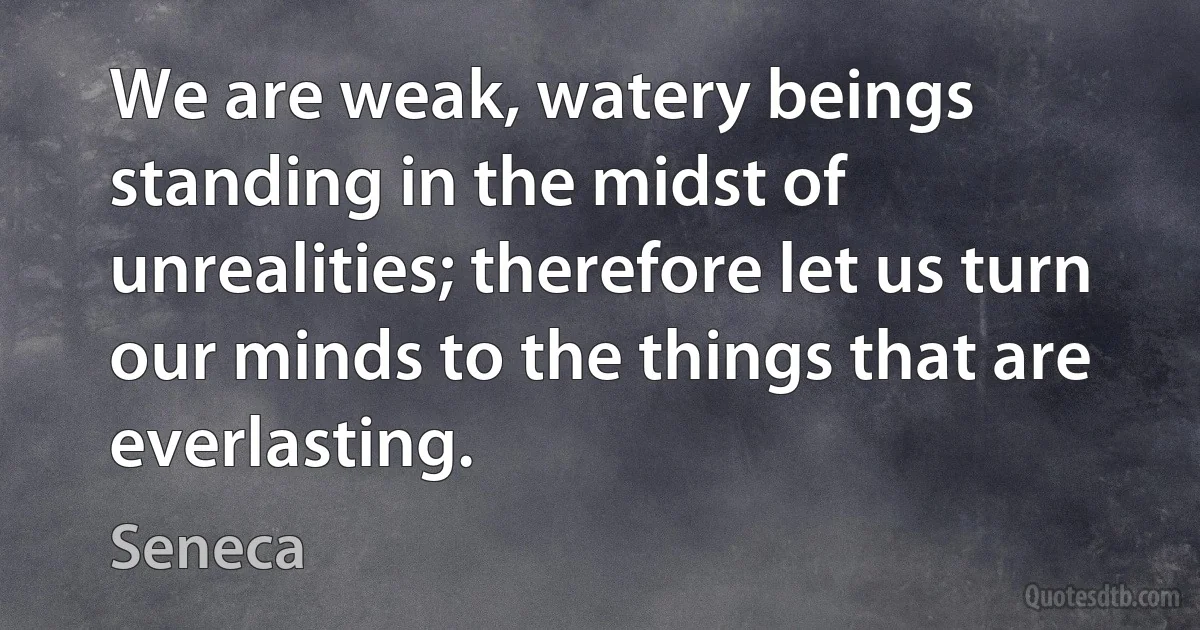 We are weak, watery beings standing in the midst of unrealities; therefore let us turn our minds to the things that are everlasting. (Seneca)