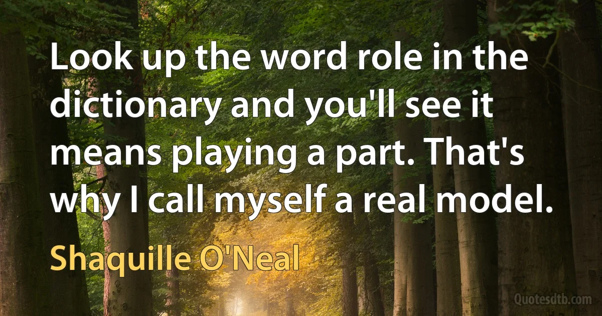 Look up the word role in the dictionary and you'll see it means playing a part. That's why I call myself a real model. (Shaquille O'Neal)