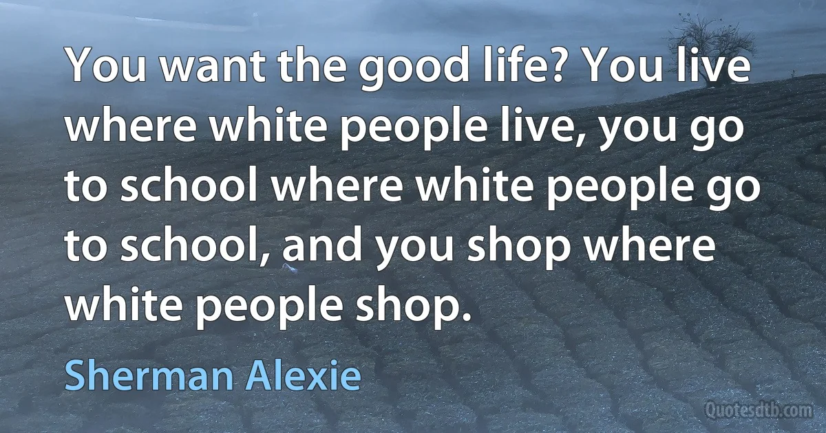 You want the good life? You live where white people live, you go to school where white people go to school, and you shop where white people shop. (Sherman Alexie)