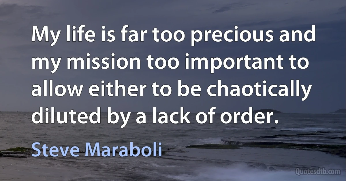 My life is far too precious and my mission too important to allow either to be chaotically diluted by a lack of order. (Steve Maraboli)