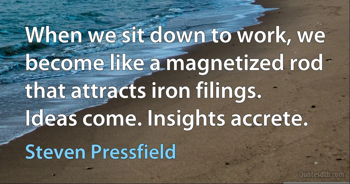 When we sit down to work, we become like a magnetized rod that attracts iron filings. Ideas come. Insights accrete. (Steven Pressfield)