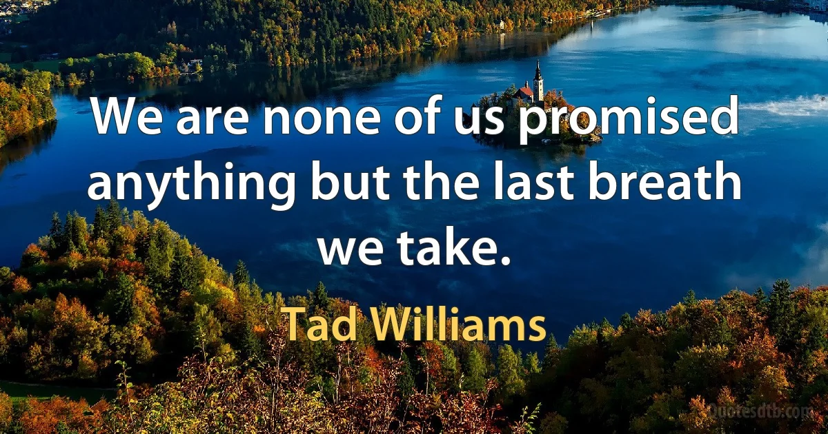 We are none of us promised anything but the last breath we take. (Tad Williams)