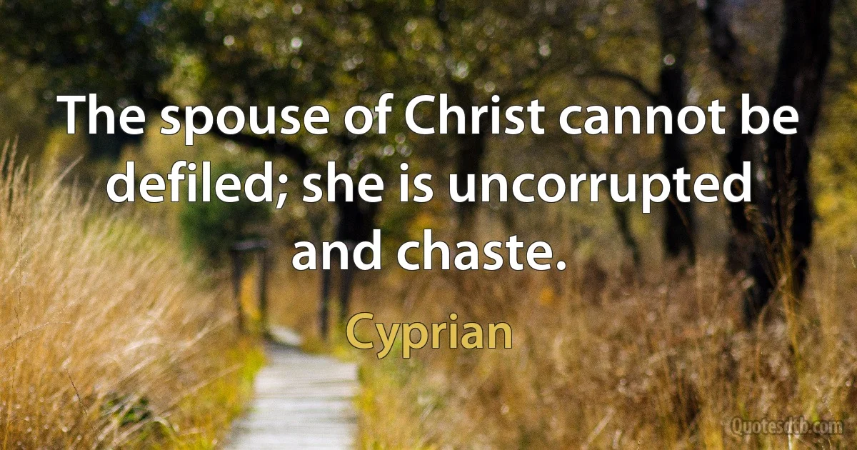 The spouse of Christ cannot be defiled; she is uncorrupted and chaste. (Cyprian)