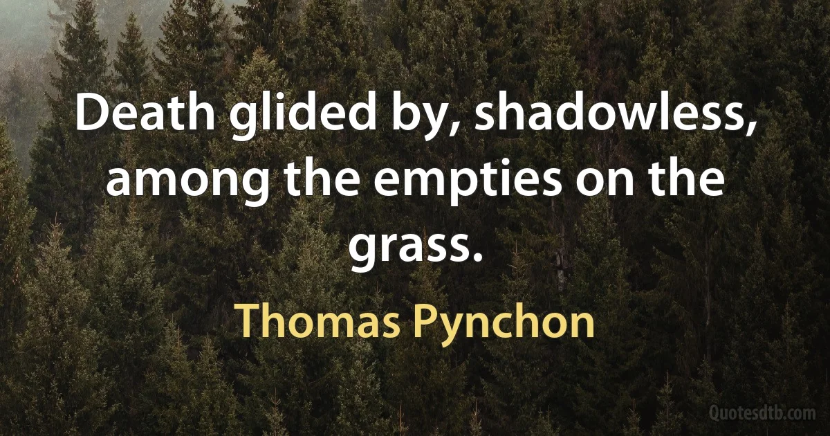 Death glided by, shadowless, among the empties on the grass. (Thomas Pynchon)