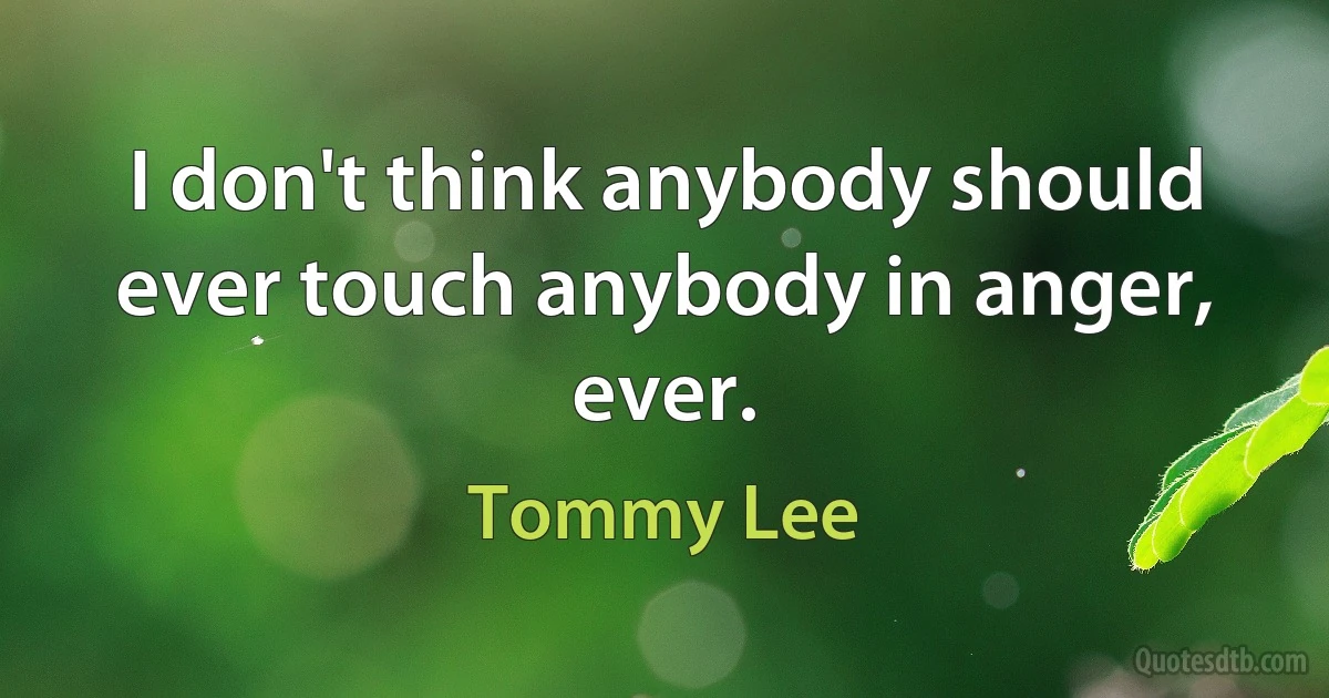 I don't think anybody should ever touch anybody in anger, ever. (Tommy Lee)