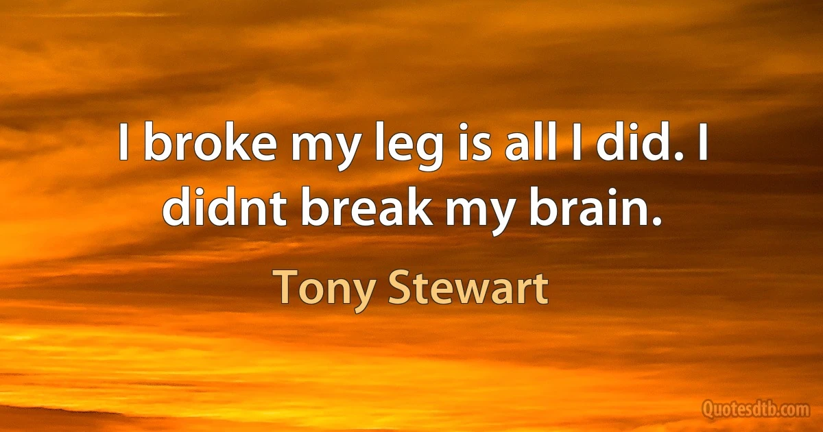 I broke my leg is all I did. I didnt break my brain. (Tony Stewart)