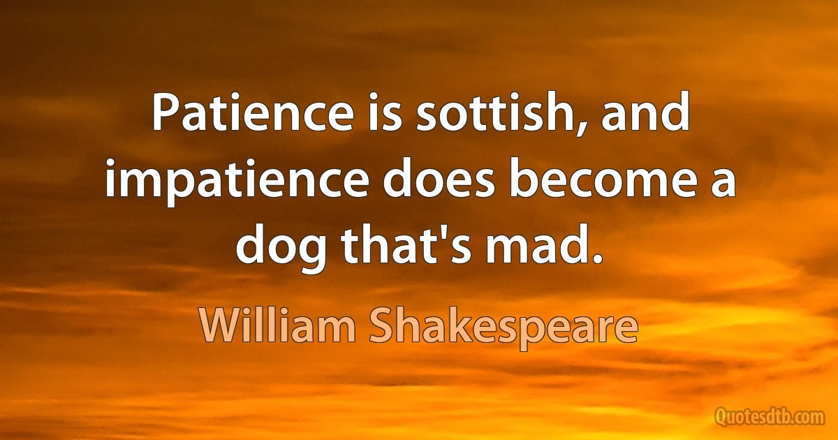 Patience is sottish, and impatience does become a dog that's mad. (William Shakespeare)