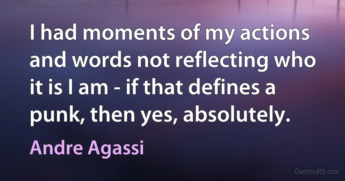 I had moments of my actions and words not reflecting who it is I am - if that defines a punk, then yes, absolutely. (Andre Agassi)