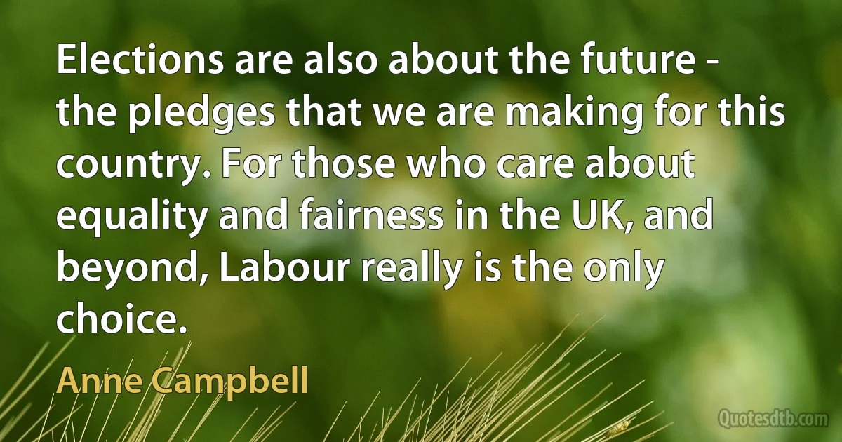 Elections are also about the future - the pledges that we are making for this country. For those who care about equality and fairness in the UK, and beyond, Labour really is the only choice. (Anne Campbell)