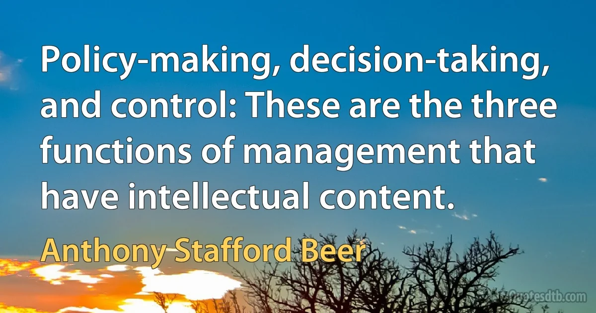 Policy-making, decision-taking, and control: These are the three functions of management that have intellectual content. (Anthony Stafford Beer)