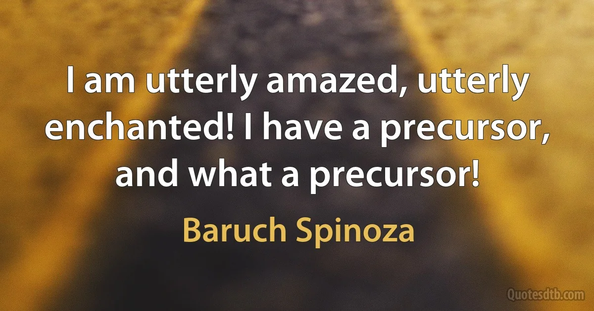 I am utterly amazed, utterly enchanted! I have a precursor, and what a precursor! (Baruch Spinoza)