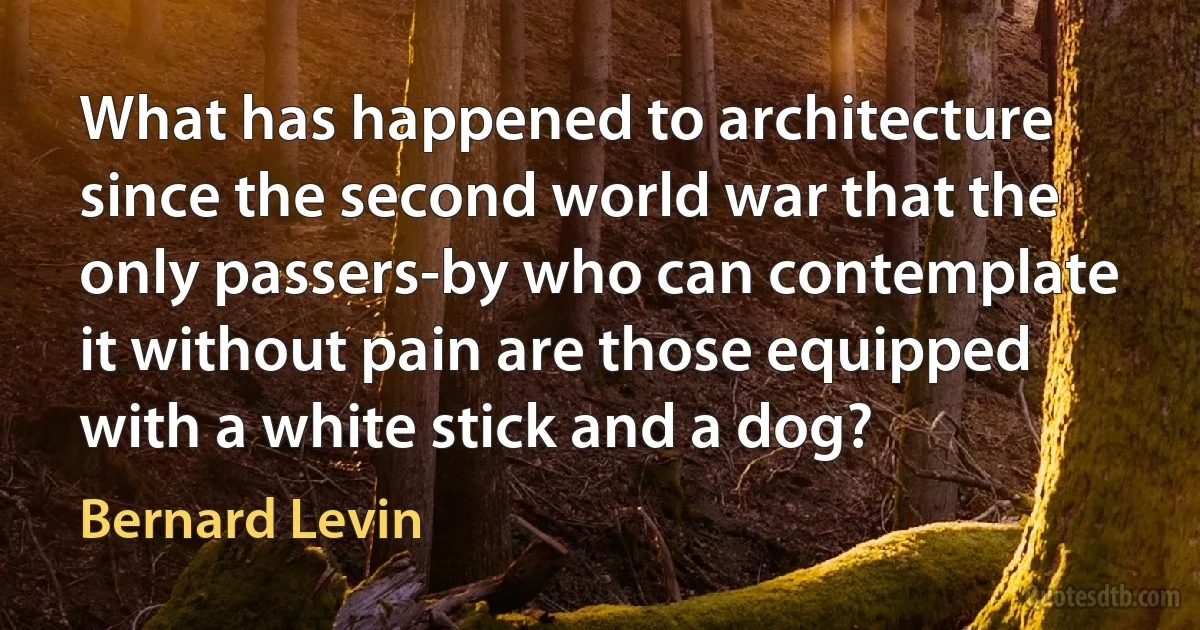 What has happened to architecture since the second world war that the only passers-by who can contemplate it without pain are those equipped with a white stick and a dog? (Bernard Levin)