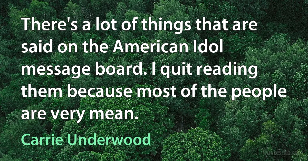 There's a lot of things that are said on the American Idol message board. I quit reading them because most of the people are very mean. (Carrie Underwood)