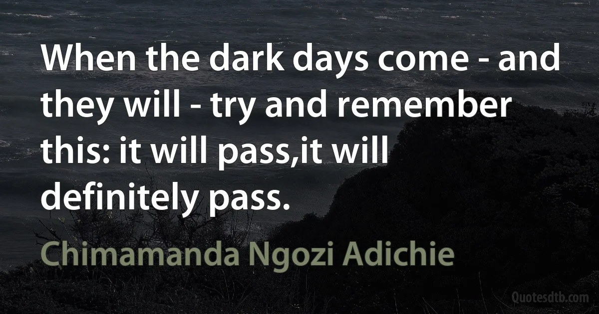 When the dark days come - and they will - try and remember this: it will pass,it will definitely pass. (Chimamanda Ngozi Adichie)