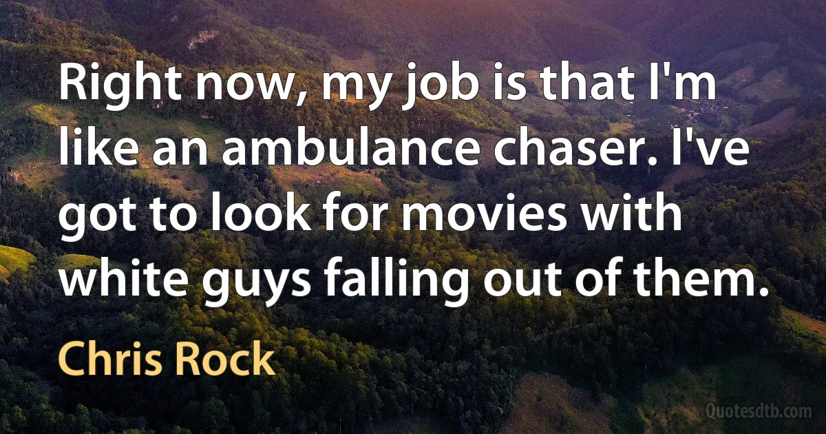 Right now, my job is that I'm like an ambulance chaser. I've got to look for movies with white guys falling out of them. (Chris Rock)