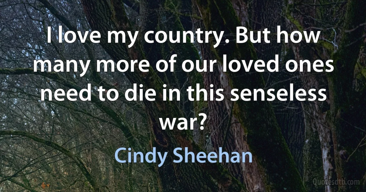 I love my country. But how many more of our loved ones need to die in this senseless war? (Cindy Sheehan)