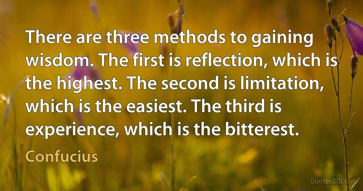 There are three methods to gaining wisdom. The first is reflection, which is the highest. The second is limitation, which is the easiest. The third is experience, which is the bitterest. (Confucius)