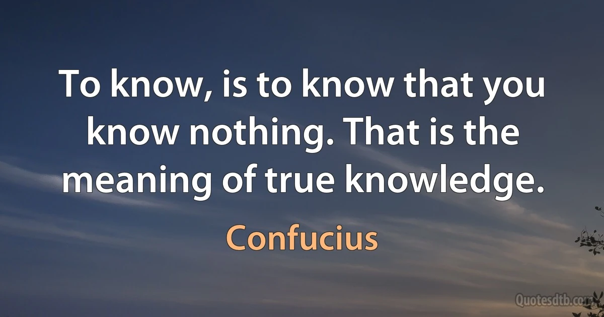 To know, is to know that you know nothing. That is the meaning of true knowledge. (Confucius)