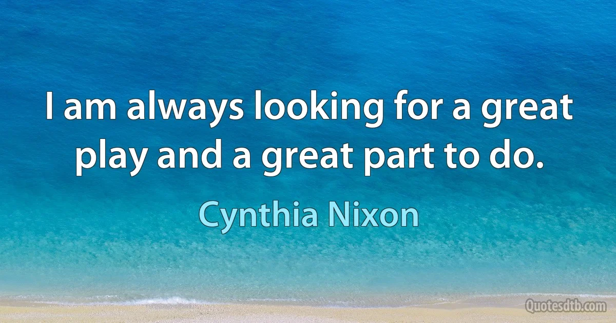 I am always looking for a great play and a great part to do. (Cynthia Nixon)