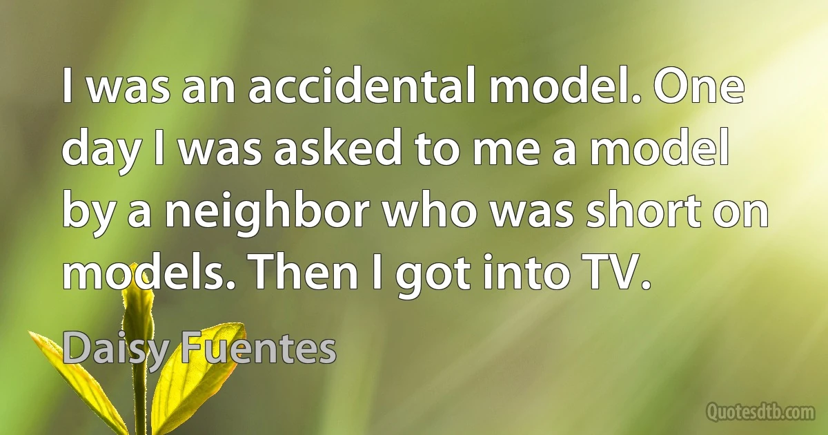 I was an accidental model. One day I was asked to me a model by a neighbor who was short on models. Then I got into TV. (Daisy Fuentes)