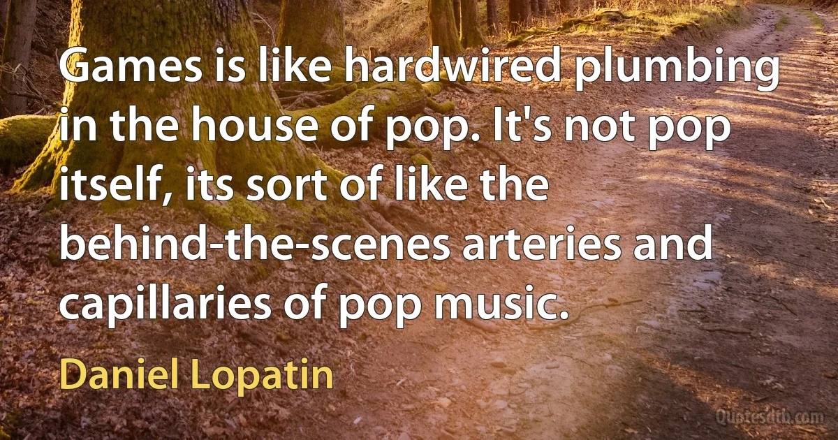 Games is like hardwired plumbing in the house of pop. It's not pop itself, its sort of like the behind-the-scenes arteries and capillaries of pop music. (Daniel Lopatin)